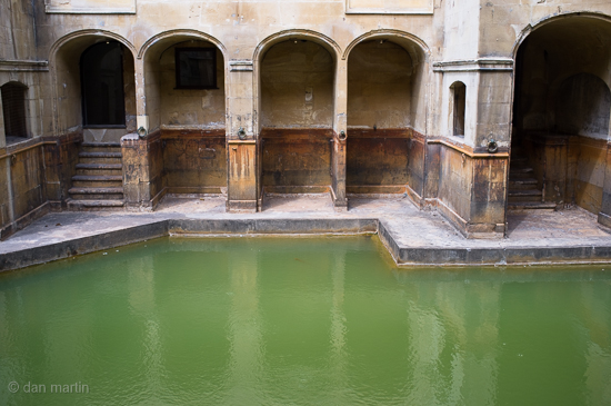 Roman Baths, Bath. Love the colour of the water and the texture on the walls