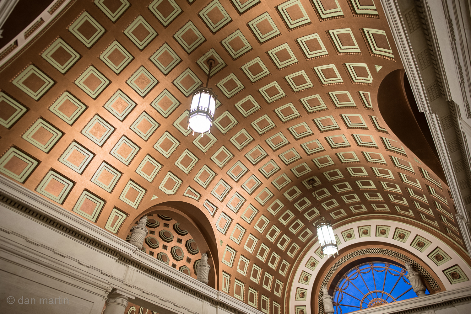 Lovely barrel vault leading you towards the deep blue of the evening sky beyond
